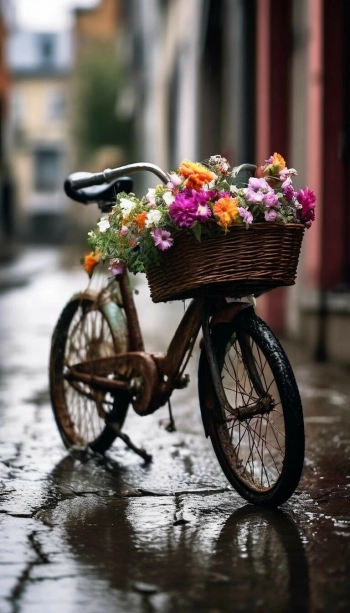 Велосипед с корзиной цветов